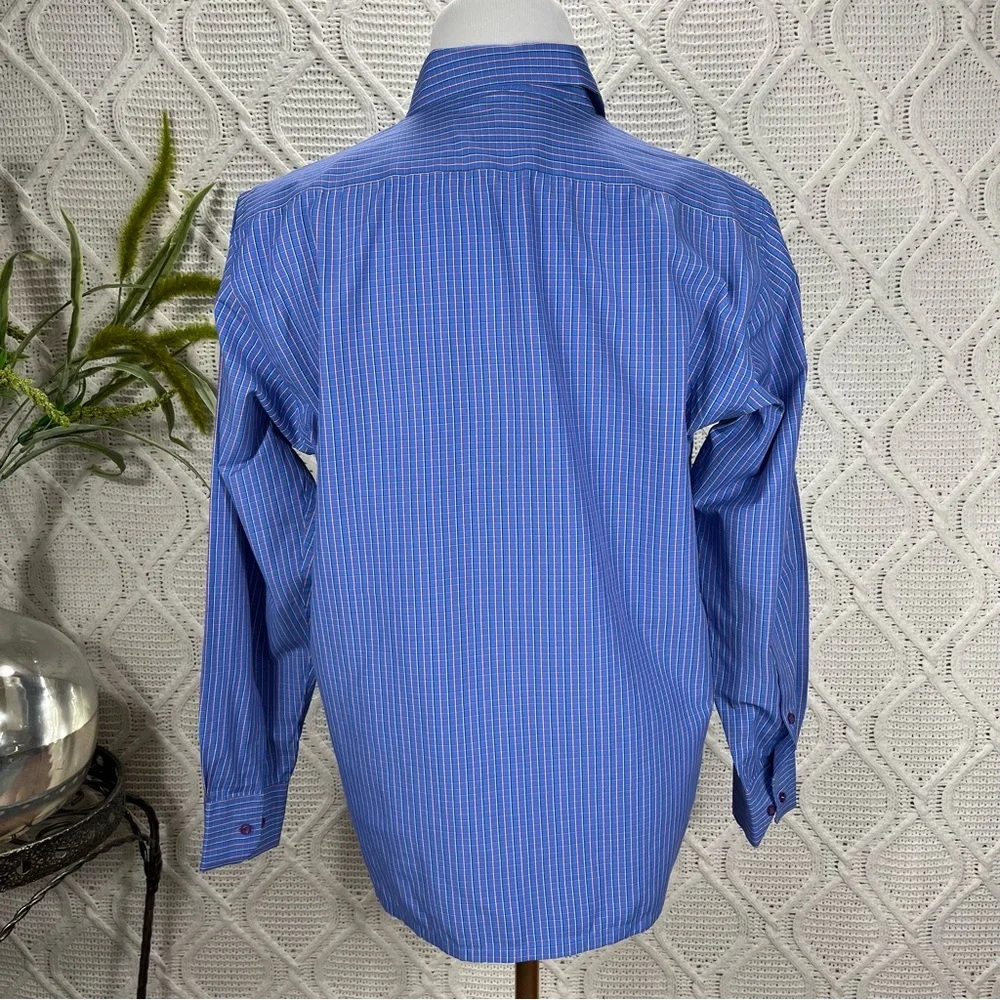 SILKINA‎ | Button Down Men's Dress Shirt Checkered Print Blue 42cm